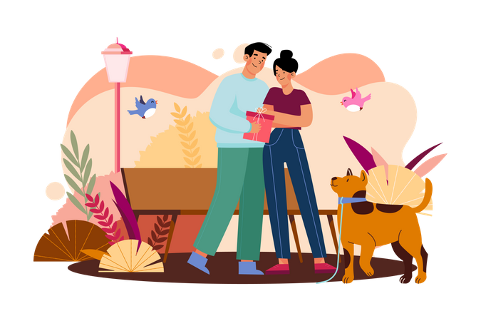 Couple with valentine gift  Illustration