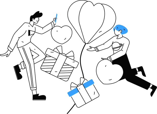 Couple with valentine gifts  Illustration