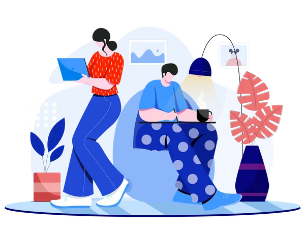 Couple working from home  Illustration