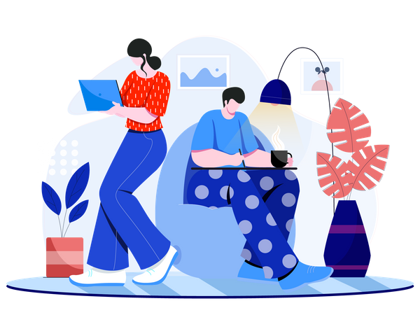 Couple working from home  Illustration