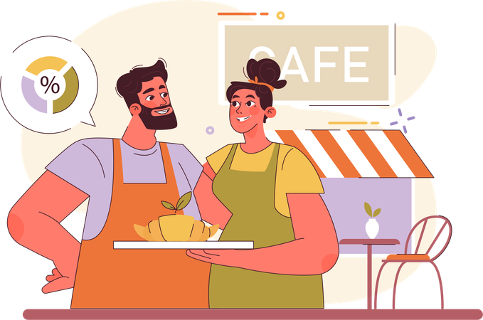 Couple working in cafe  Illustration