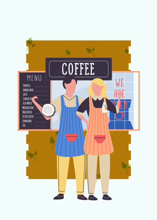 Couple working in coffee shop  Illustration