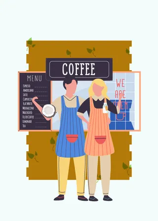 Couple working in coffee shop  Illustration