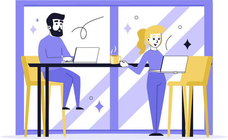 Couple working in coworking space  Illustration