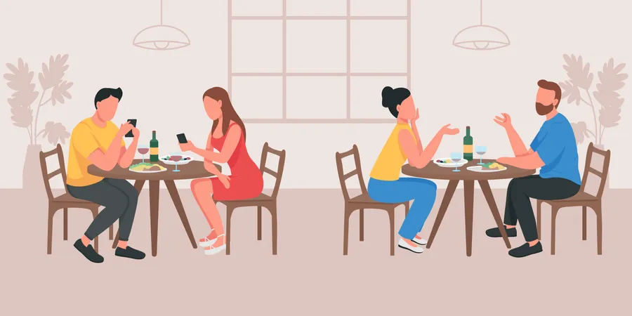 Couples en rendez-vous au café  Illustration