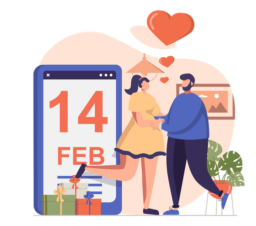 Couples celebrating 14th february Illustration