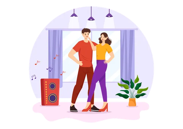 Couples dansants accompagnés de musique  Illustration