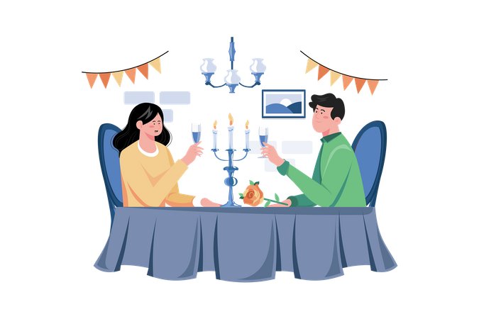 Couple's Fancy Dinner to Celebrate  Illustration