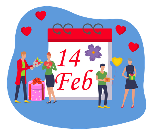 Couples giving gifts to each other on Valentines day  Illustration