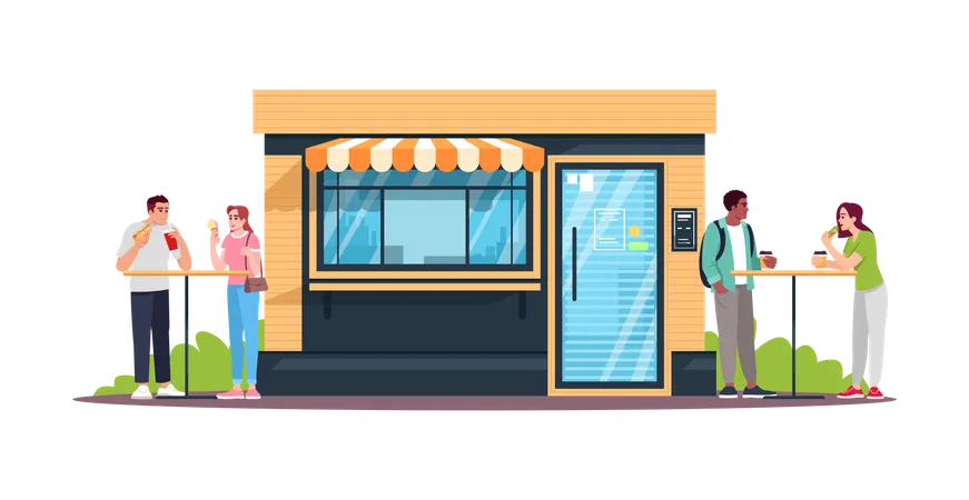 Couples having lunch at snack bar  Illustration