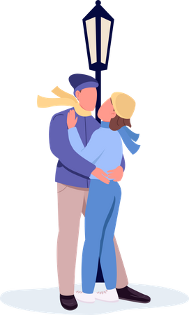 Couples hugging under lantern Illustration