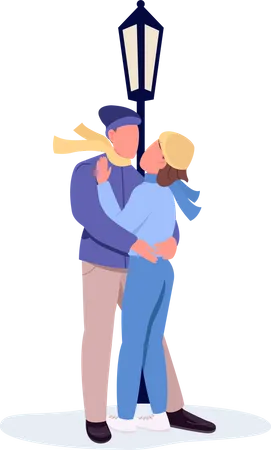 Couples hugging under lantern Illustration