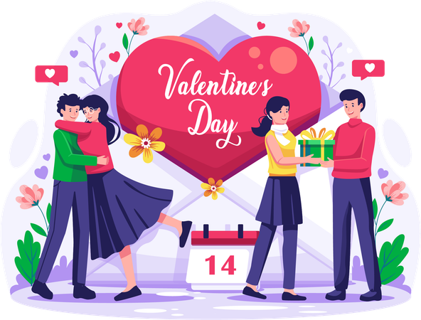 Couples in love celebrating Valentine's day Illustration