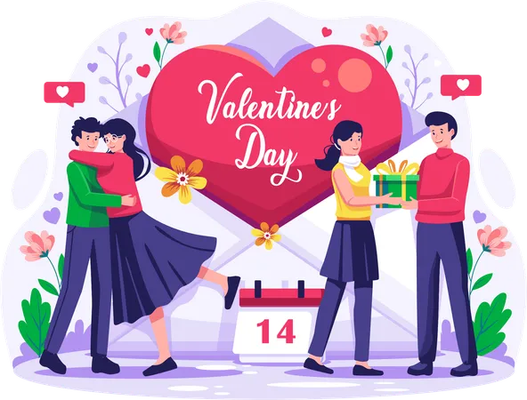 Couples in love celebrating Valentine's day Illustration