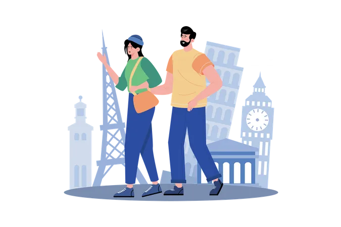 Couple's New City Exploration for Memories Illustration