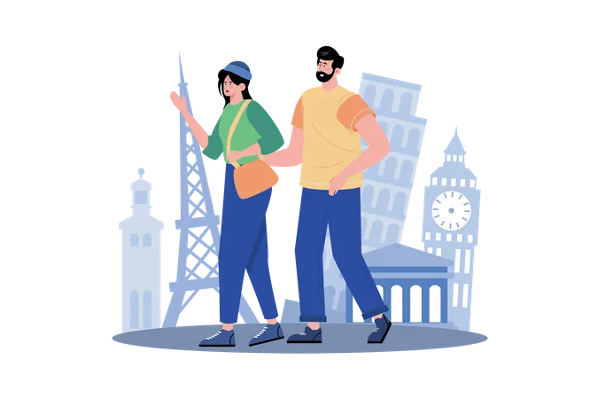 Couple's New City Exploration for Memories  Illustration