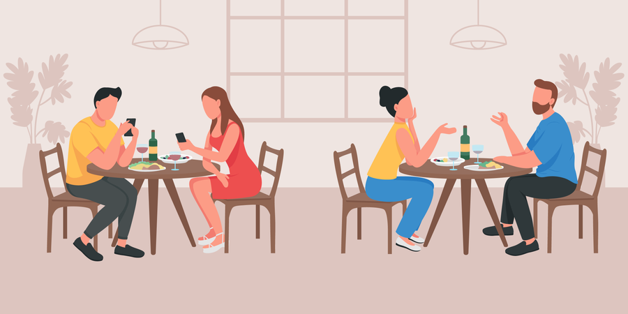Couples on date in cafe Illustration