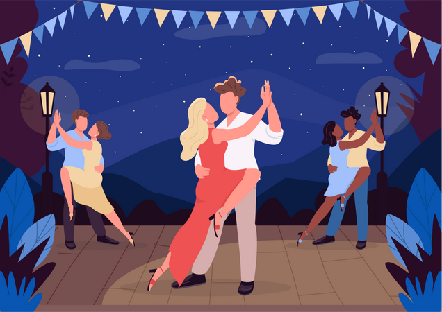 Couples perform tango  Illustration