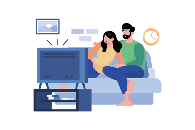 Couple's Relaxing Day at Home with Movies  Illustration