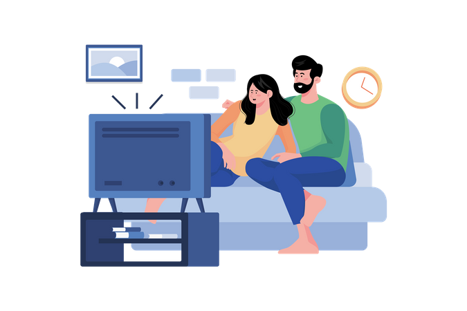 Couple's Relaxing Day at Home with Movies  Illustration
