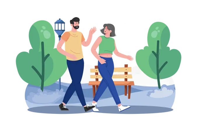 Couple's Romantic Park Walk  Illustration