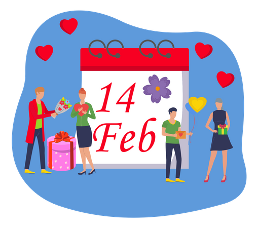 Couples s'offrant des cadeaux le jour de la Saint-Valentin  Illustration