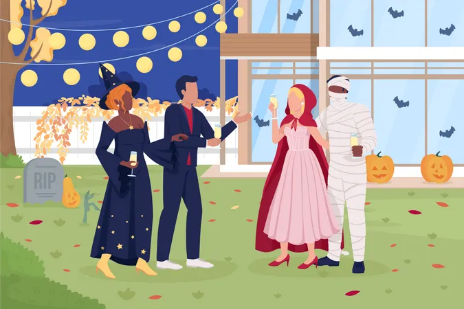 Couples wearing Halloween costumes  Illustration