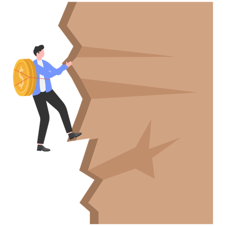 Courageous businessman climbing wall  Illustration