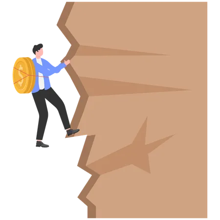 Courageous businessman climbing wall  Illustration