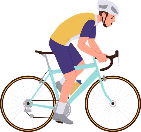 Cavalier extrême en casque cyclisme course rapide à vélo  Illustration