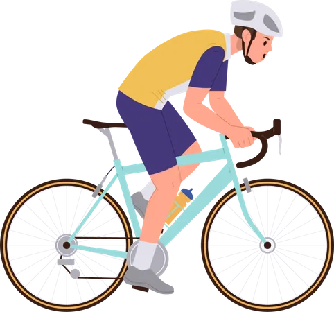 Cavalier extrême en casque cyclisme course rapide à vélo  Illustration