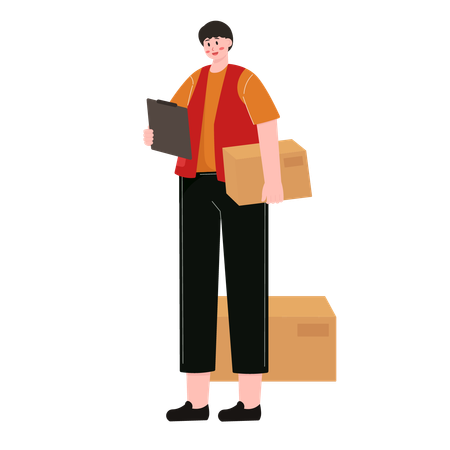 Courier boy check package  Illustration