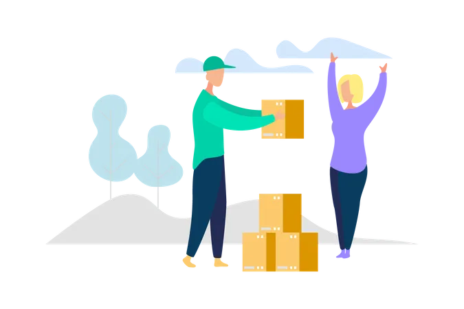 Courier boy Deliver package to client Illustration