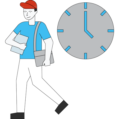 Courier boy delivering on time Illustration