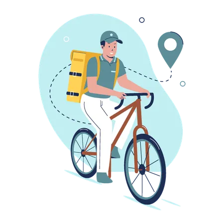 Courier boy on bicycle with parcel box  Illustration