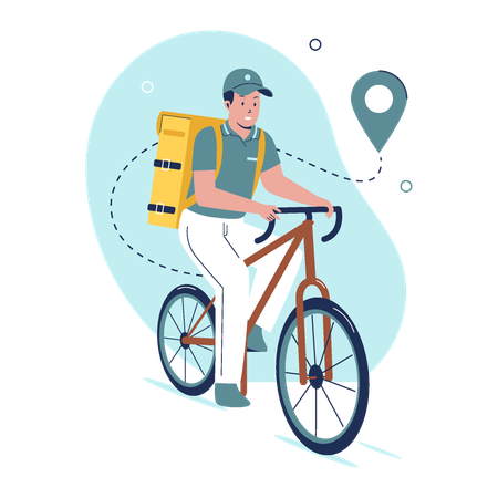 Courier boy on bicycle with parcel box  Illustration