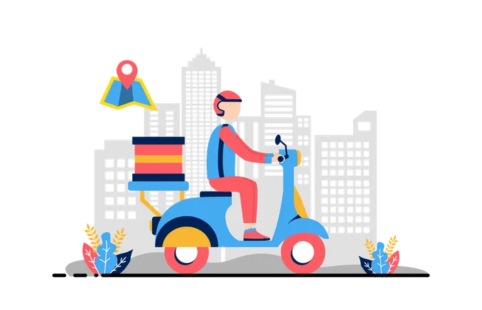 Courier boy riding delivery scooter Illustration