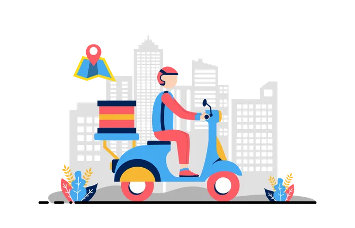 Courier boy riding delivery scooter  Illustration