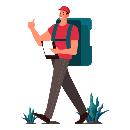 Courier boy with backpack  Illustration