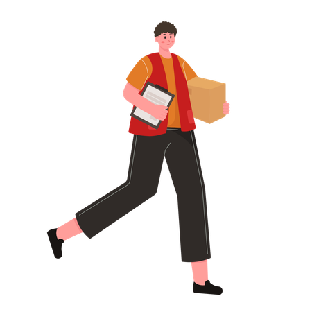 Courier boy with clip board and package  Illustration