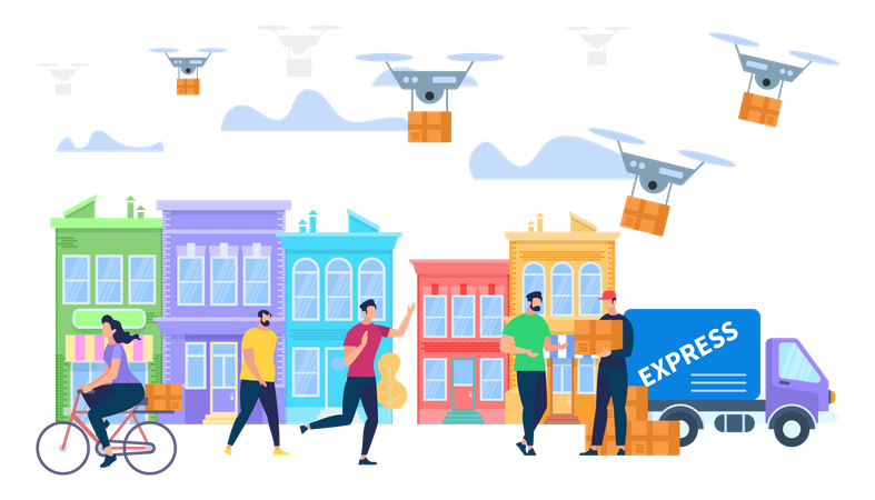 Courier Bring Box by Express Delivery  Illustration