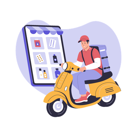 Courier Delivering Online Pharmacy Order Package  Illustration