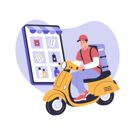 Courier Delivering Online Pharmacy Order Package  Illustration
