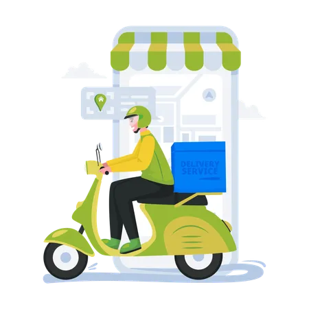 Illustration Of A Courier Delivering A Package Order Illustration