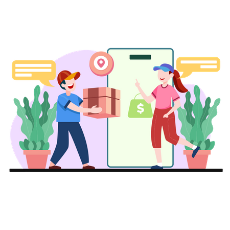 Courier Delivering Package to Customer Illustration