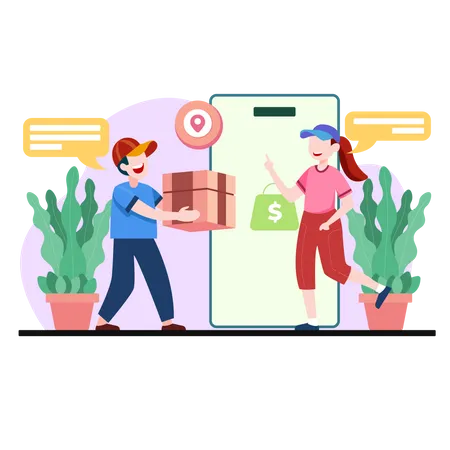Courier Delivering Package to Customer Illustration
