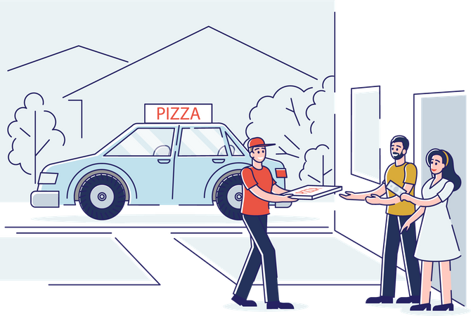 Courier Delivering Pizza Illustration