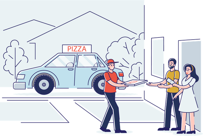 Courier Delivering Pizza  Illustration