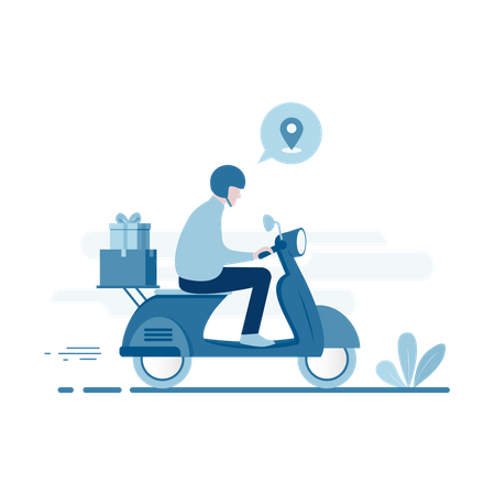 Courier delivery guy delivering on scooter Illustration