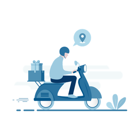 Courier delivery guy delivering on scooter  Illustration